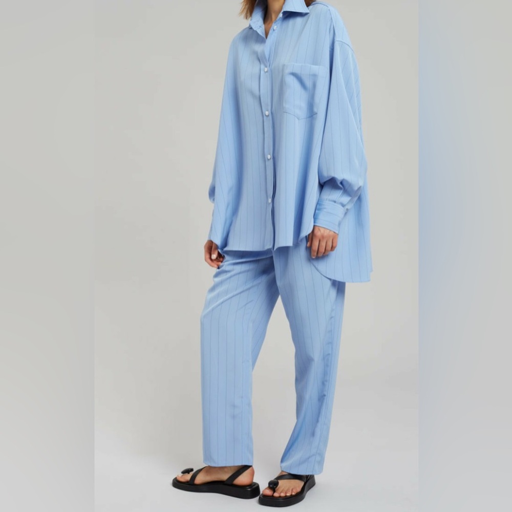 The Frankie Shop  Bea Fluid Stripe Suit Pants – Powder Blue size XSmall - Picture 2 of 11